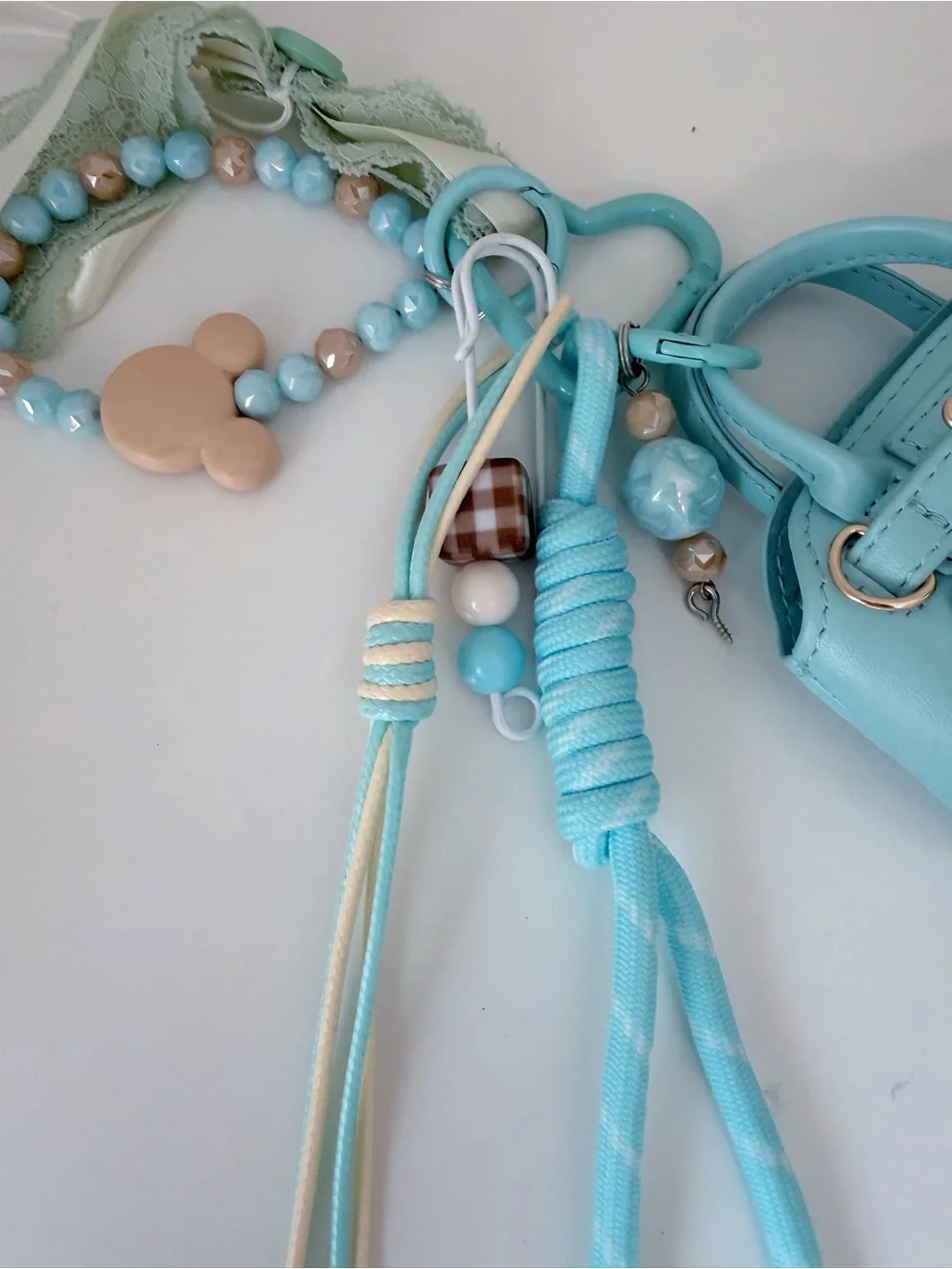 Aqua Blue Mini Bag Charm & Beaded Charm Set